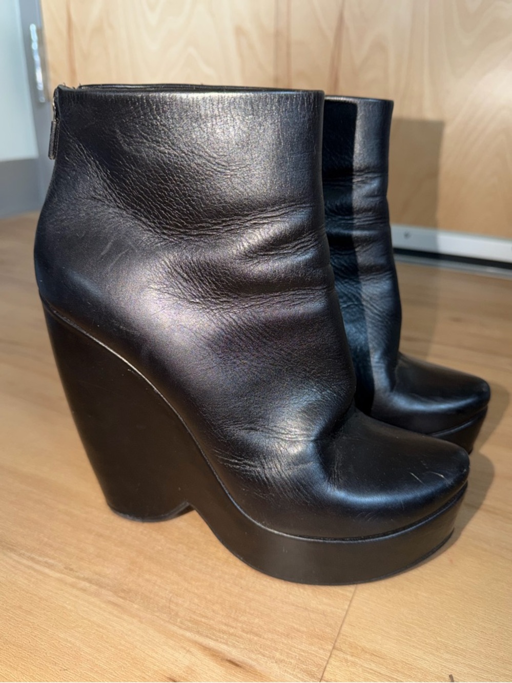 Steiger Chunky Platform Leather Wedge Ankle Boots Zipper Goth Party